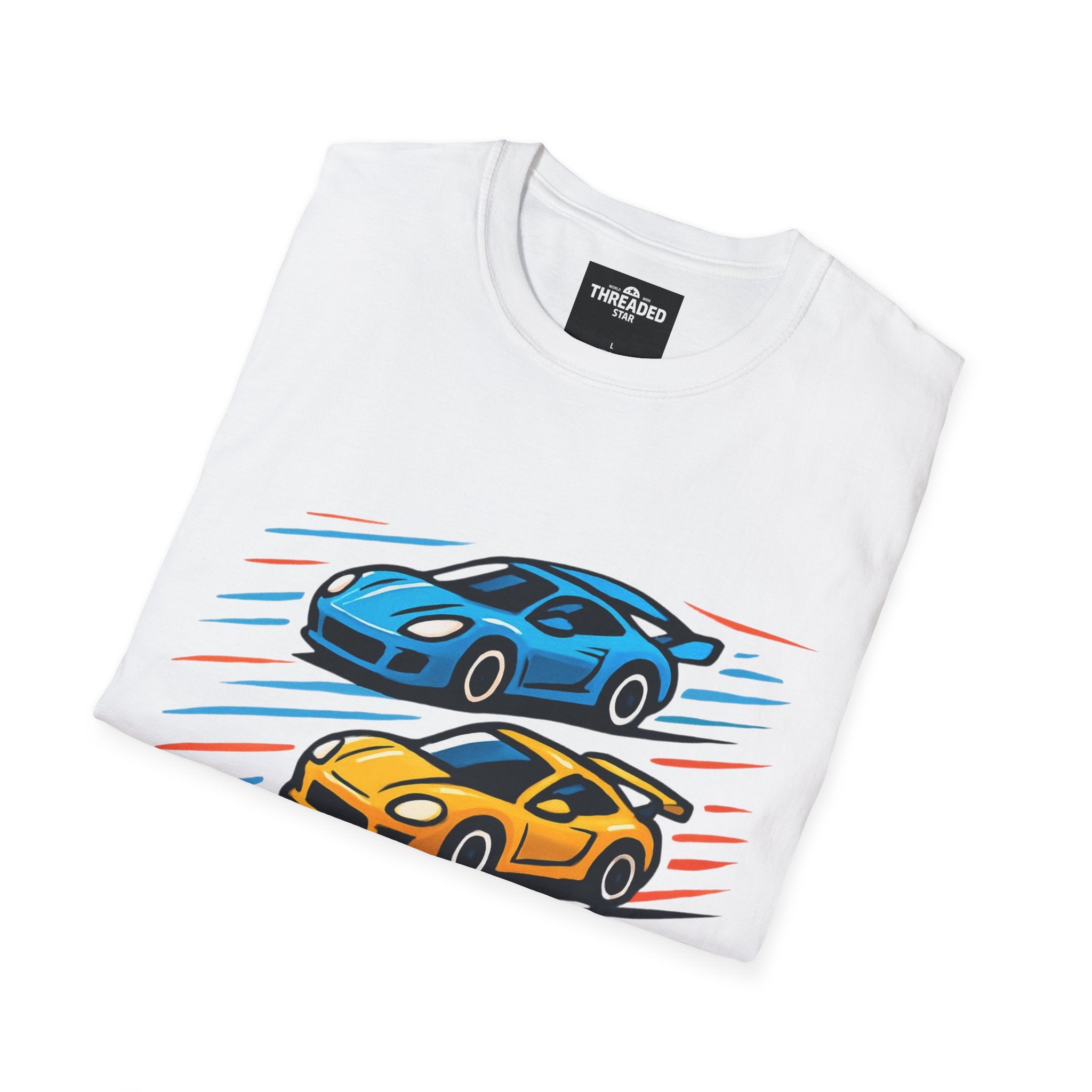 Racing Cars Graphic T-Shirt — Red Yellow Blue Sports Car Design