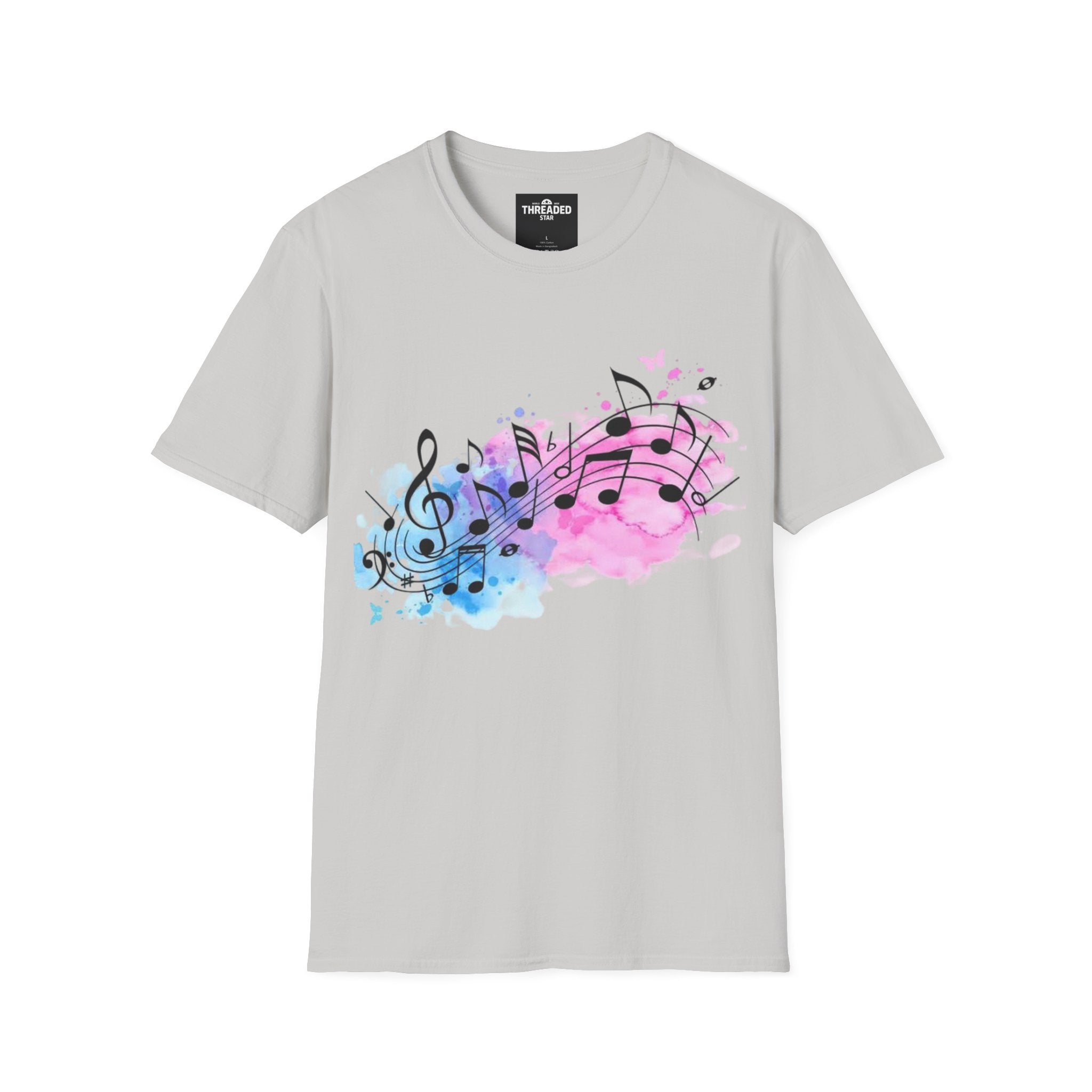 Music Notes Watercolor T-Shirt – Pink & Blue Melody Graphic Tee