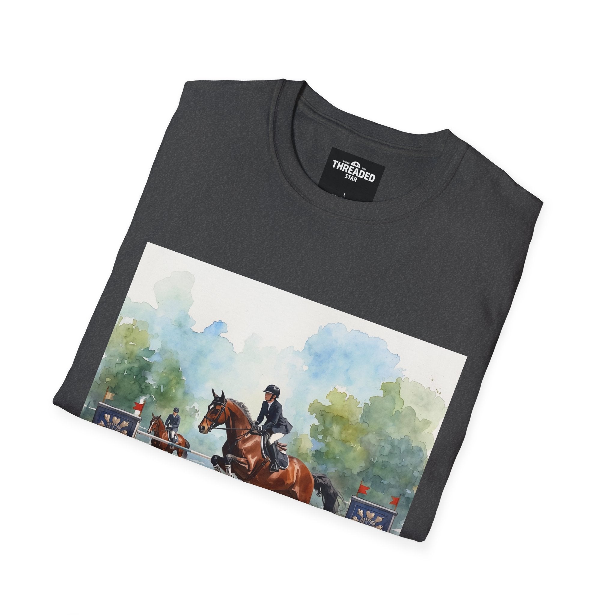 Equestrian Show Jumping Watercolor T-Shirt — Horse Rider Art Tee
