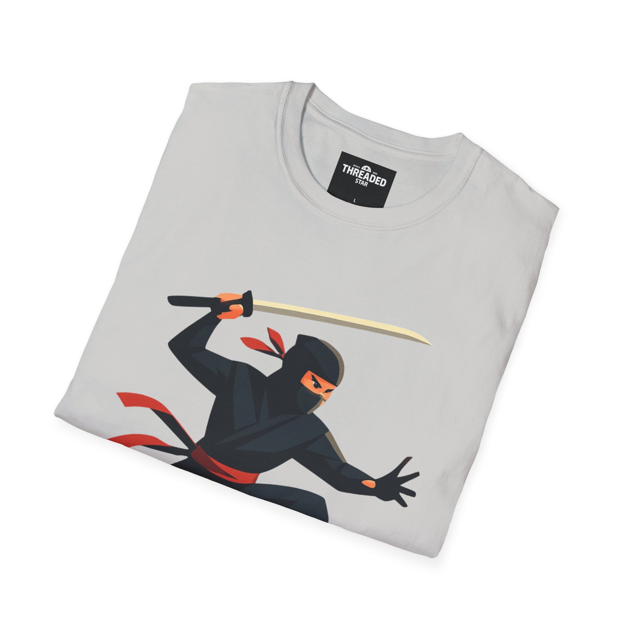 Ninja Warrior Graphic T-Shirt – Leaping Black Ninja with Sword
