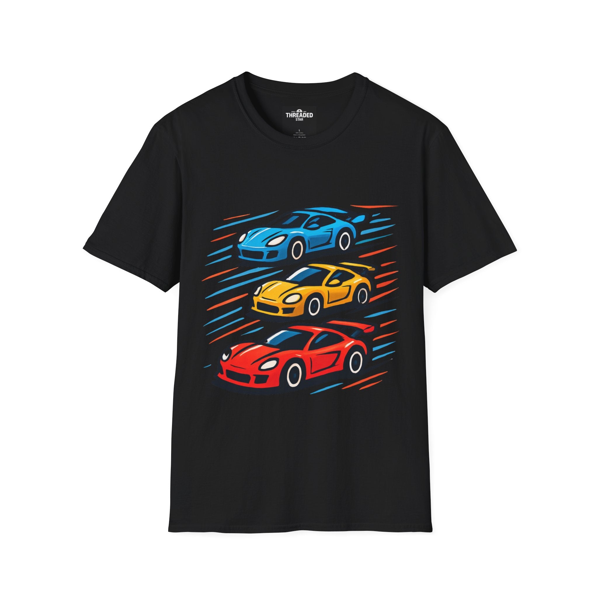 Racing Cars Graphic T-Shirt — Red Yellow Blue Sports Car Design