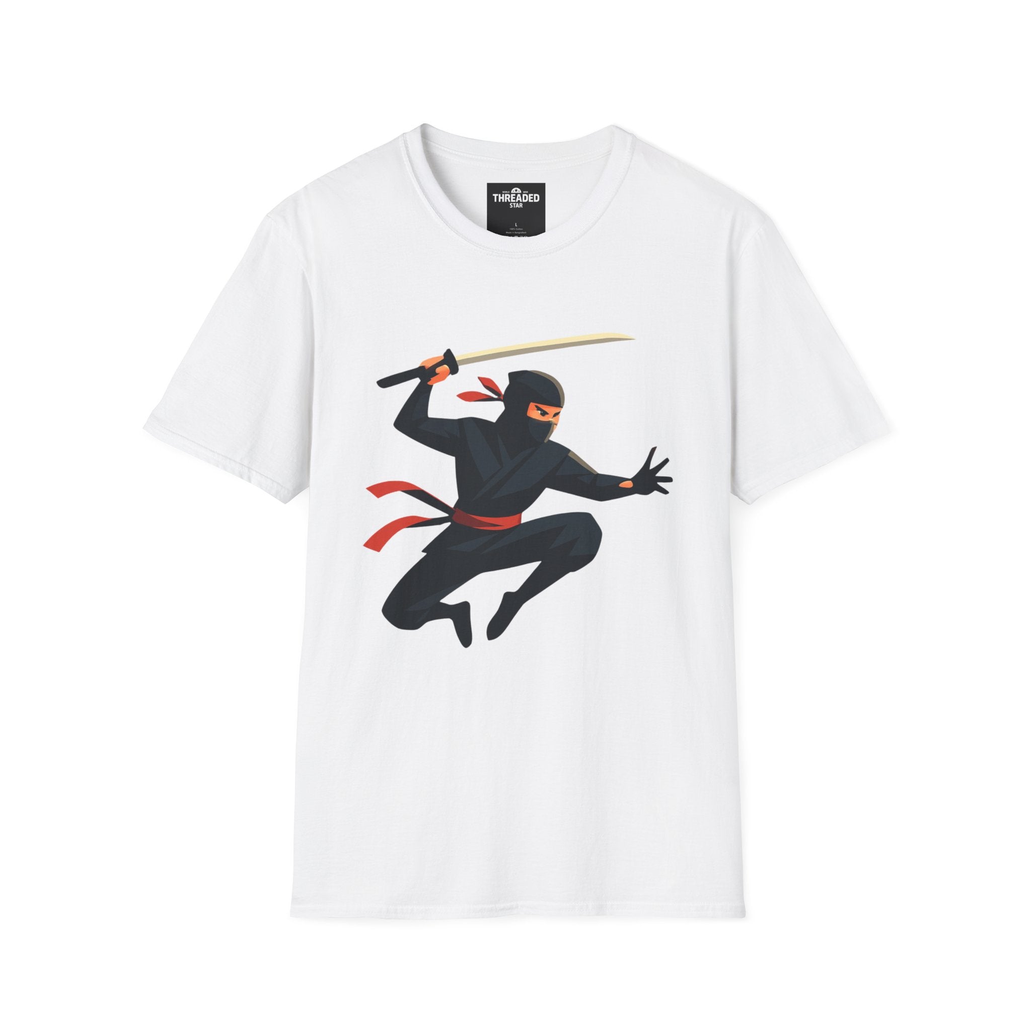 Ninja Warrior Graphic T-Shirt – Leaping Black Ninja with Sword