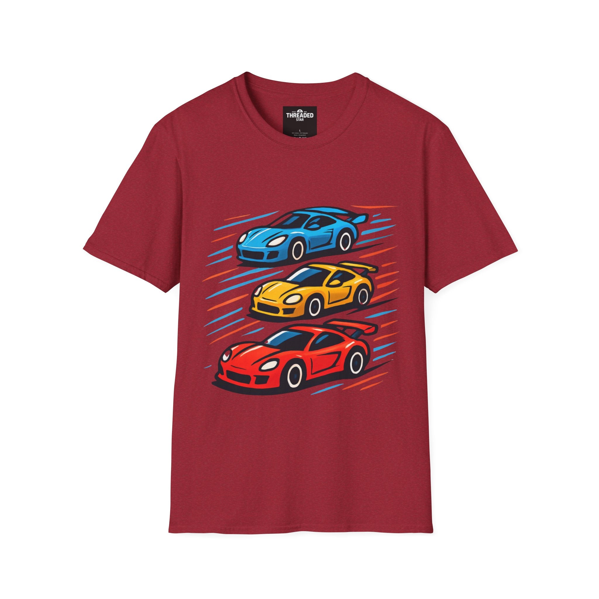 Racing Cars Graphic T-Shirt — Red Yellow Blue Sports Car Design
