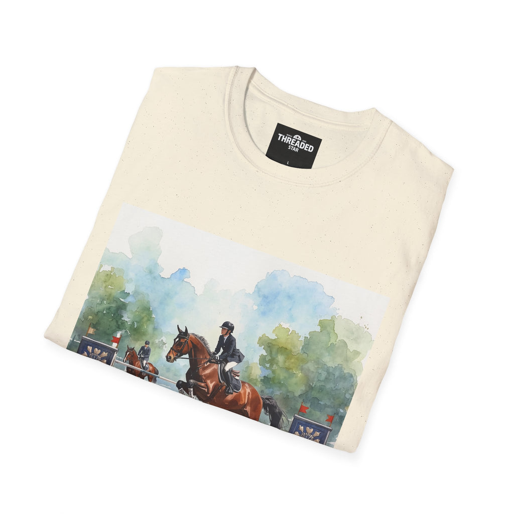 Equestrian Show Jumping Watercolor T-Shirt — Horse Rider Art Tee