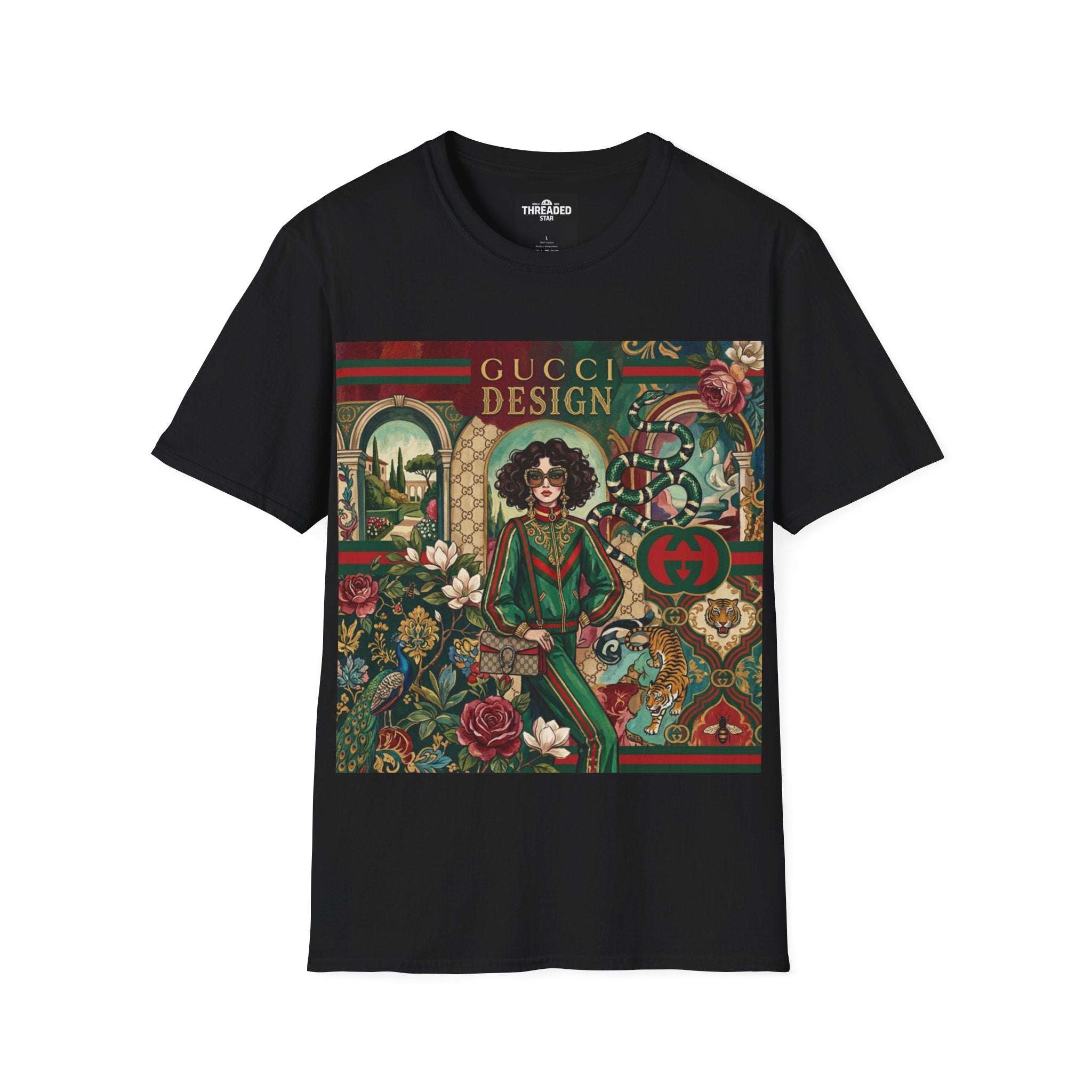 Designer Vintage-Inspired T-Shirt — 'Gucci Design' Floral Graphic