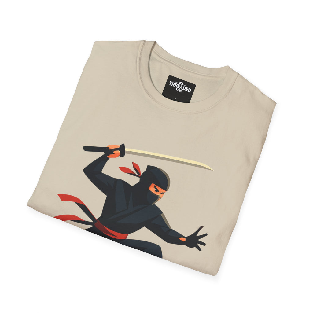 Ninja Warrior Graphic T-Shirt – Leaping Black Ninja with Sword