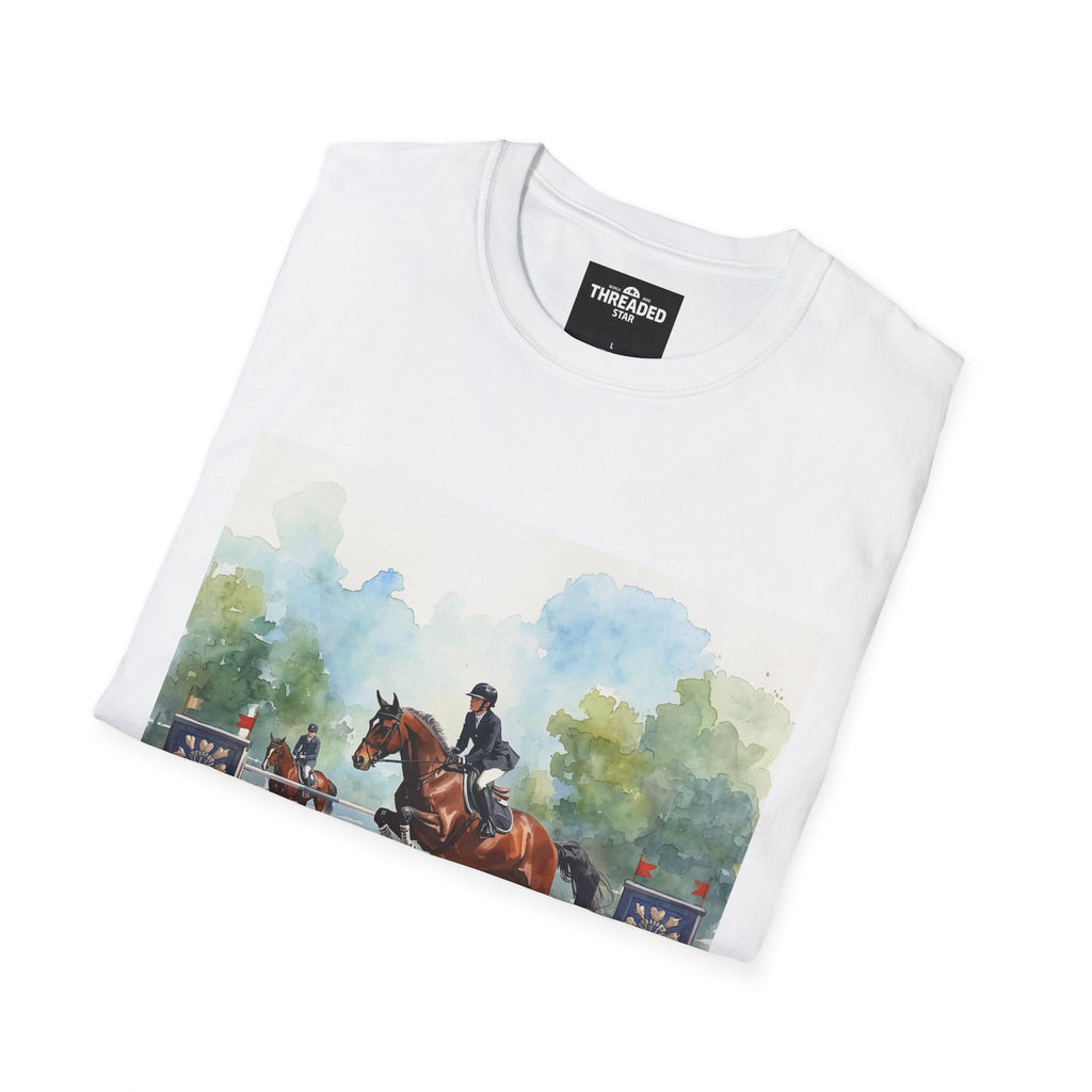 Equestrian Show Jumping Watercolor T-Shirt — Horse Rider Art Tee