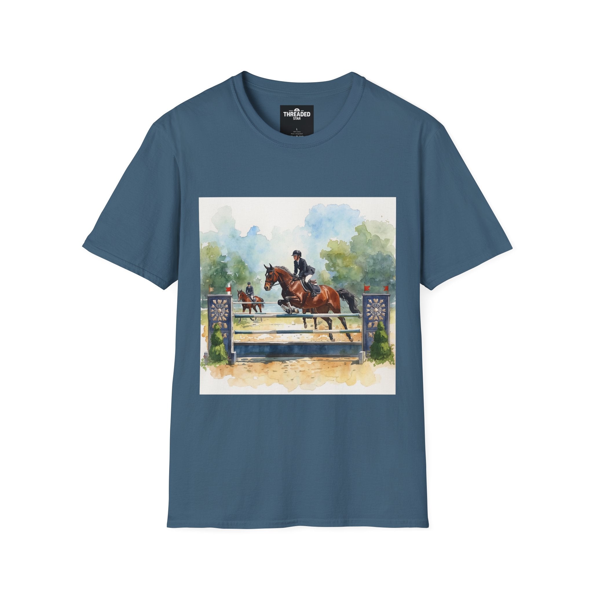 Equestrian Show Jumping Watercolor T-Shirt — Horse Rider Art Tee