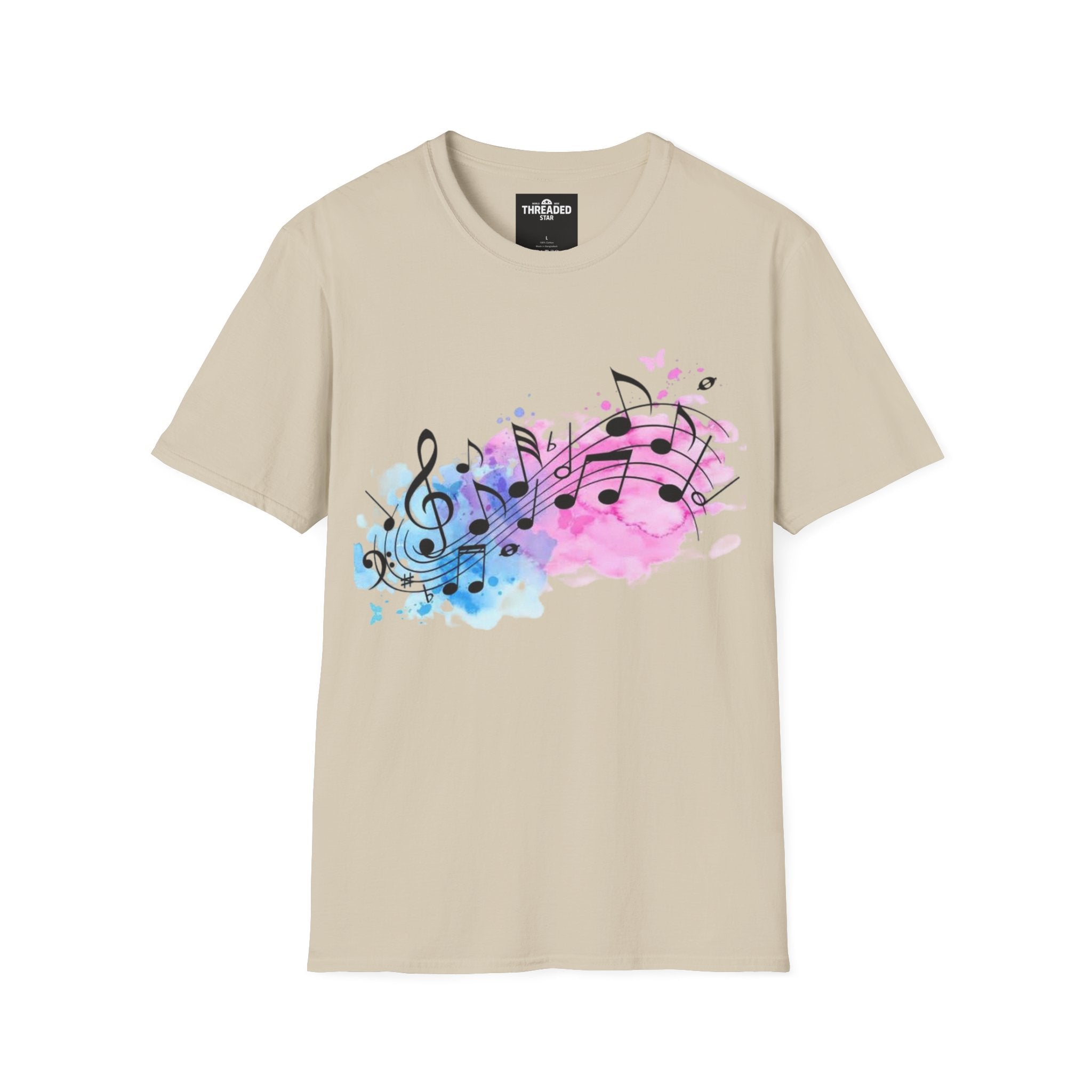 Music Notes Watercolor T-Shirt – Pink & Blue Melody Graphic Tee