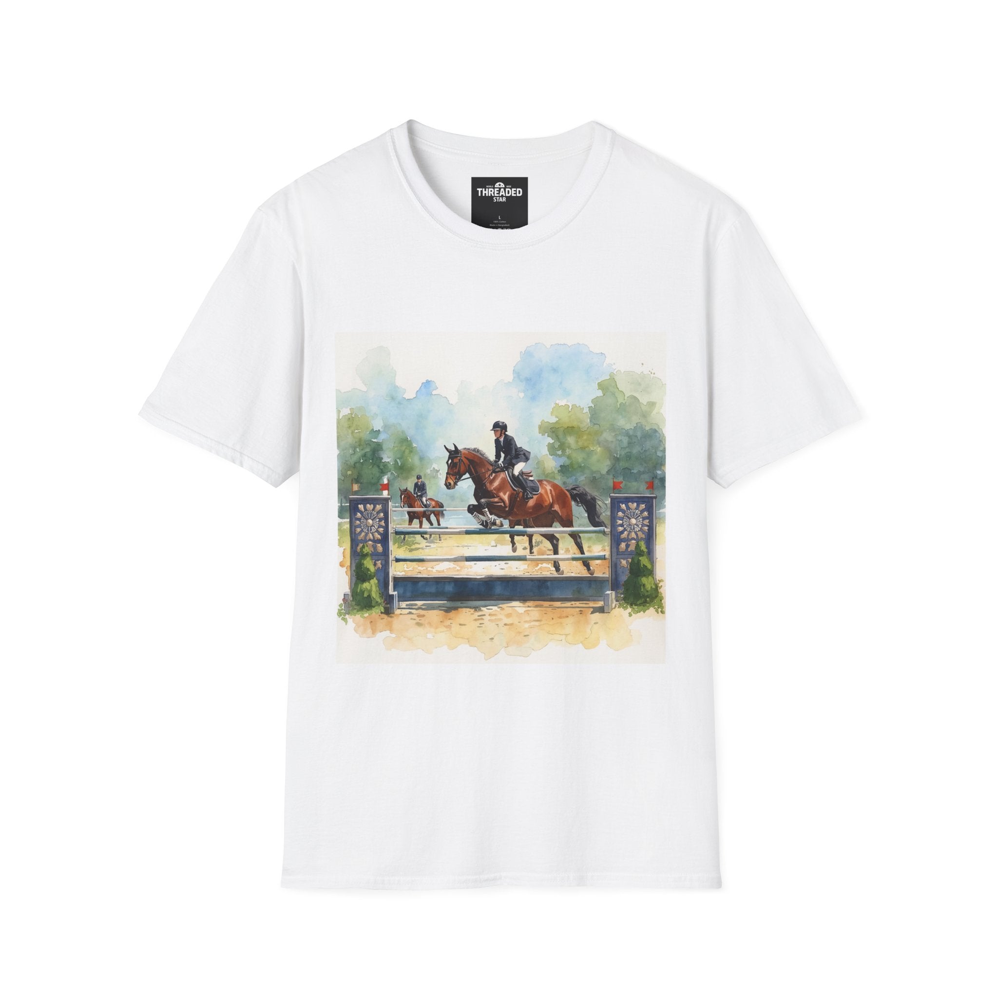 Equestrian Show Jumping Watercolor T-Shirt — Horse Rider Art Tee