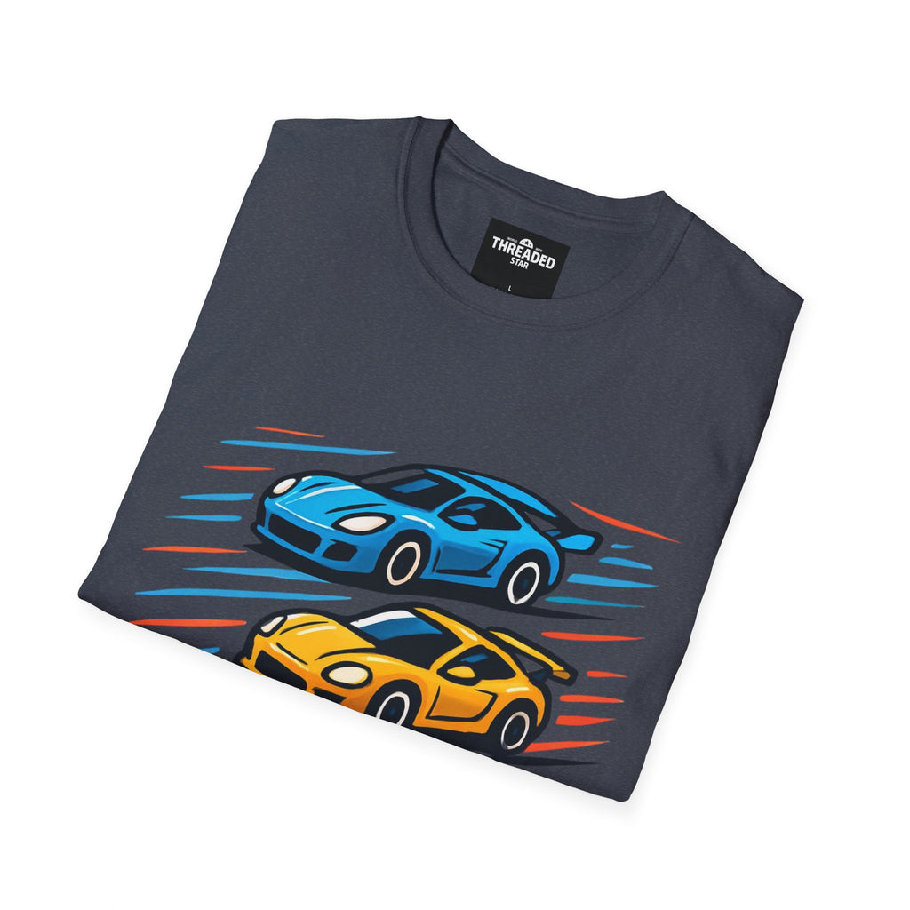 Racing Cars Graphic T-Shirt — Red Yellow Blue Sports Car Design