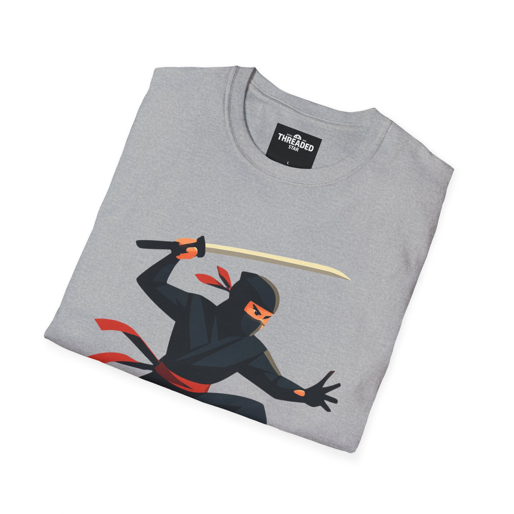 Ninja Warrior Graphic T-Shirt – Leaping Black Ninja with Sword