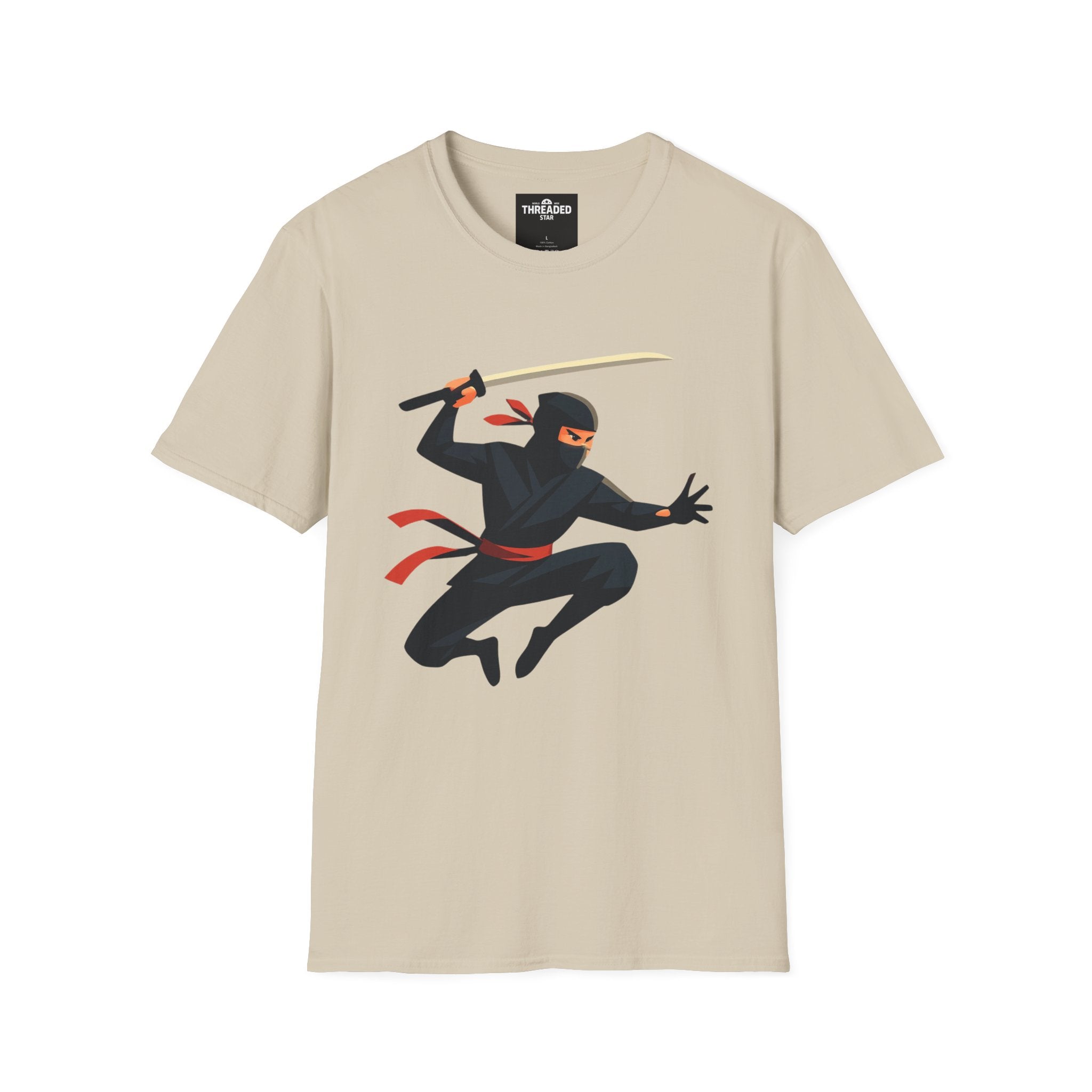 Ninja Warrior Graphic T-Shirt – Leaping Black Ninja with Sword