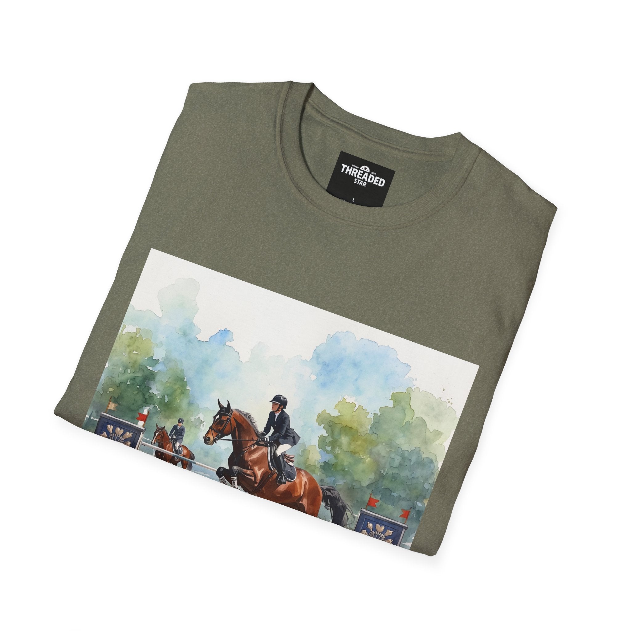 Equestrian Show Jumping Watercolor T-Shirt — Horse Rider Art Tee