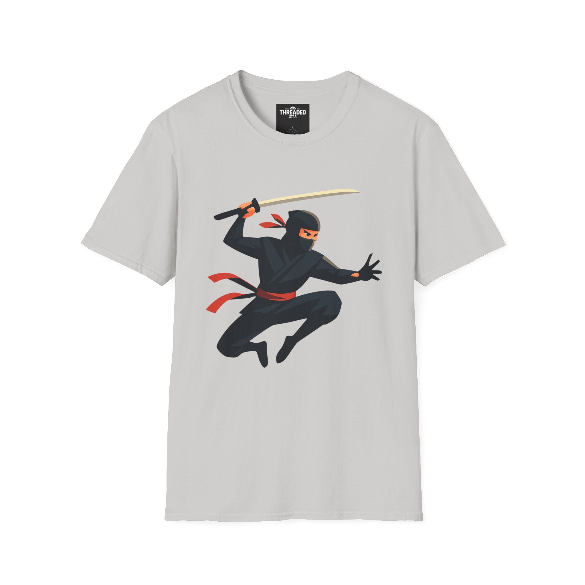 Ninja Warrior Graphic T-Shirt – Leaping Black Ninja with Sword
