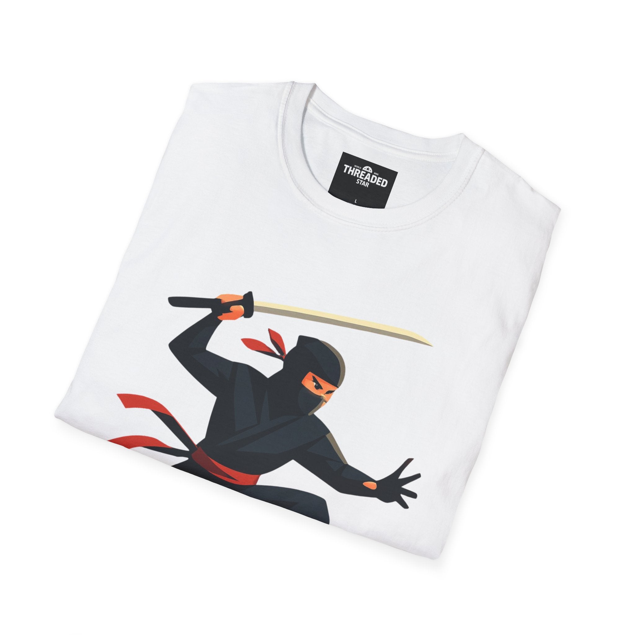 Ninja Warrior Graphic T-Shirt – Leaping Black Ninja with Sword