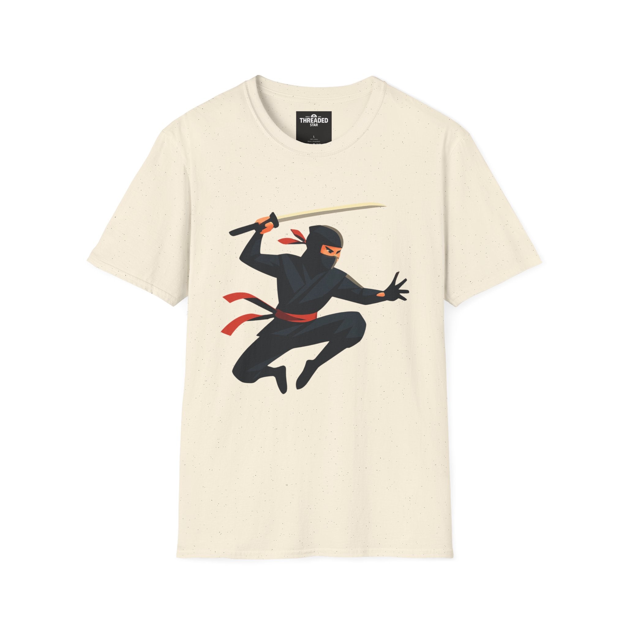 Ninja Warrior Graphic T-Shirt – Leaping Black Ninja with Sword