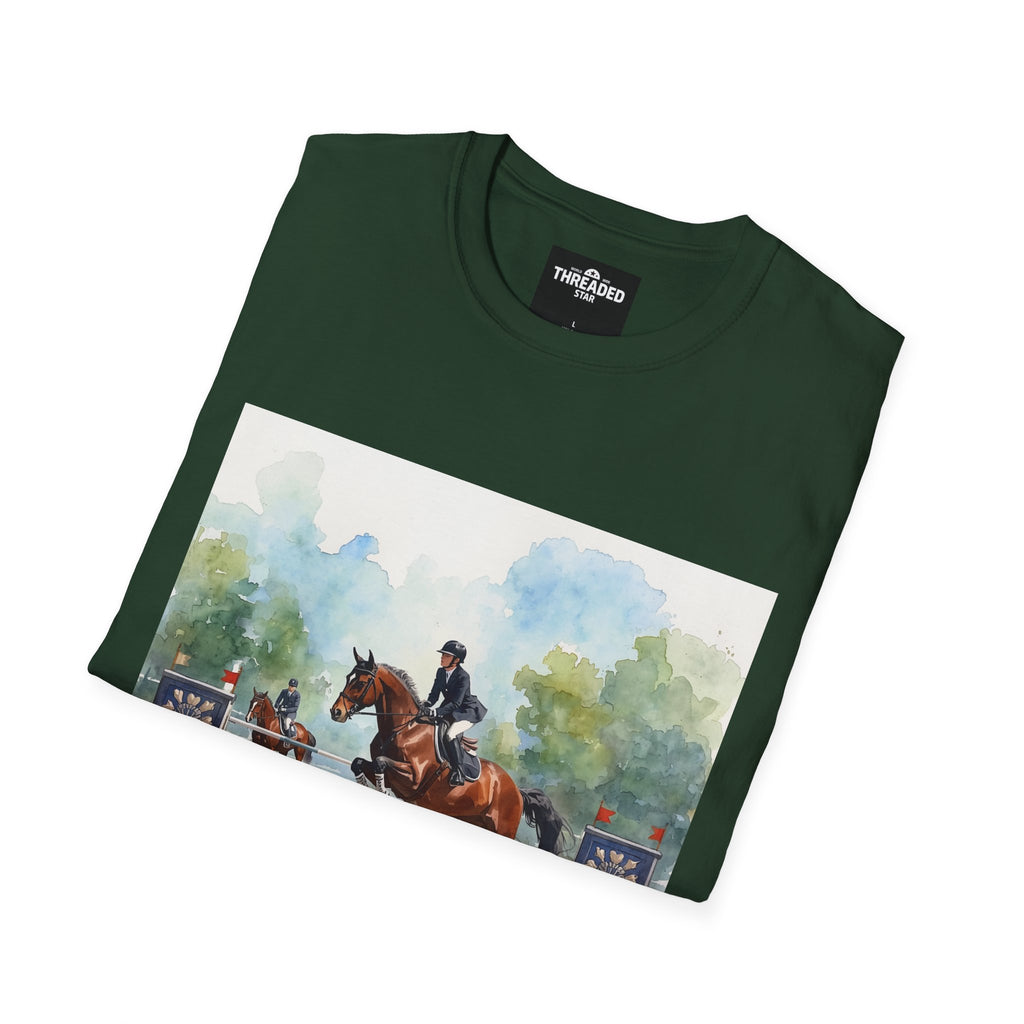 Equestrian Show Jumping Watercolor T-Shirt — Horse Rider Art Tee