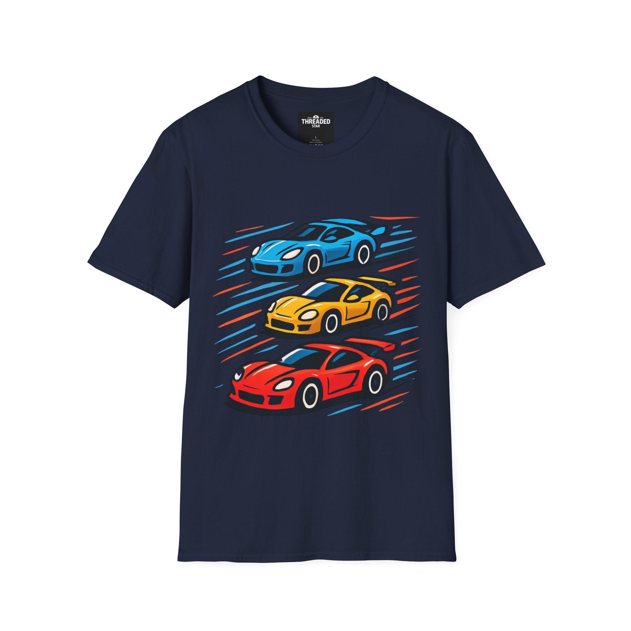 Racing Cars Graphic T-Shirt — Red Yellow Blue Sports Car Design