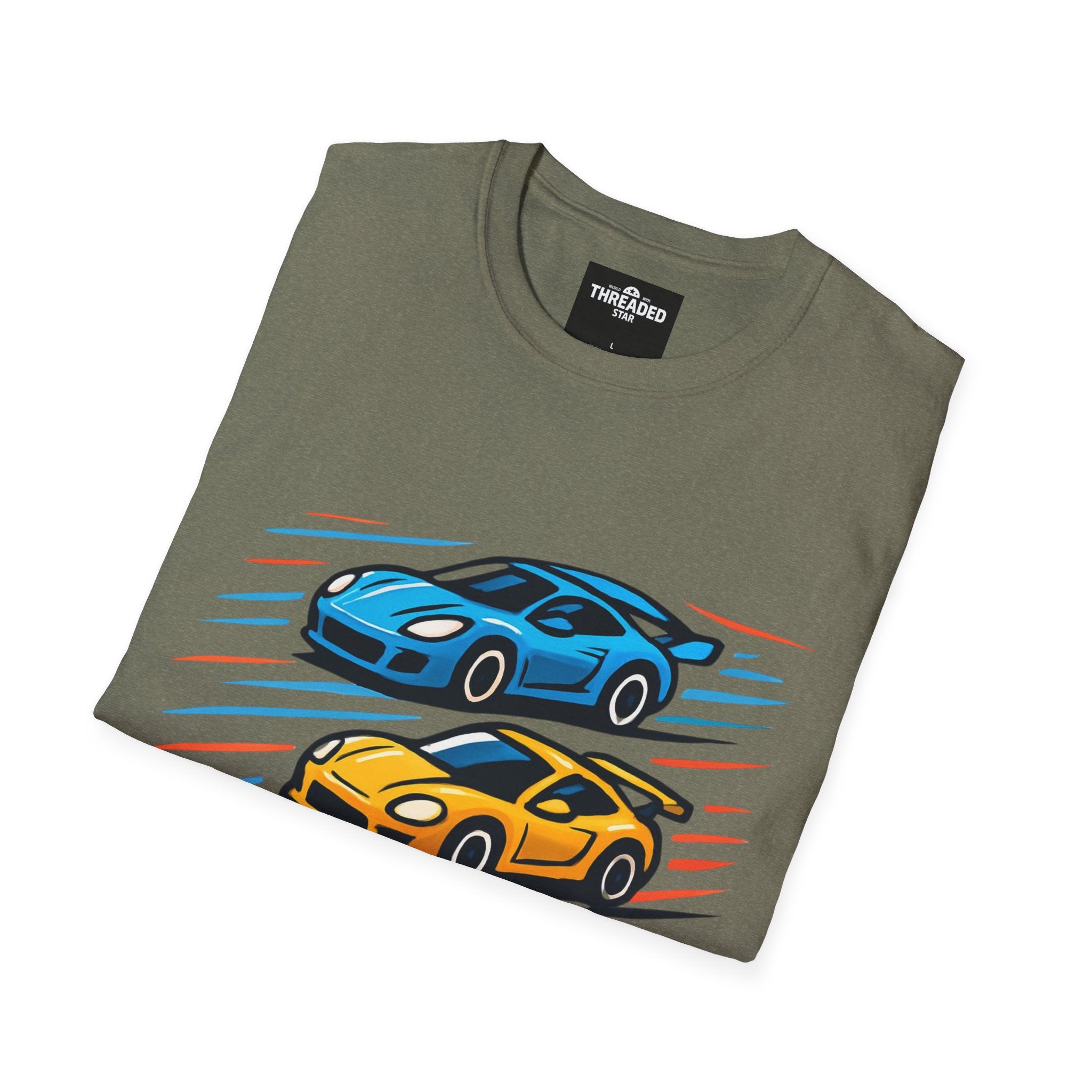 Racing Cars Graphic T-Shirt — Red Yellow Blue Sports Car Design