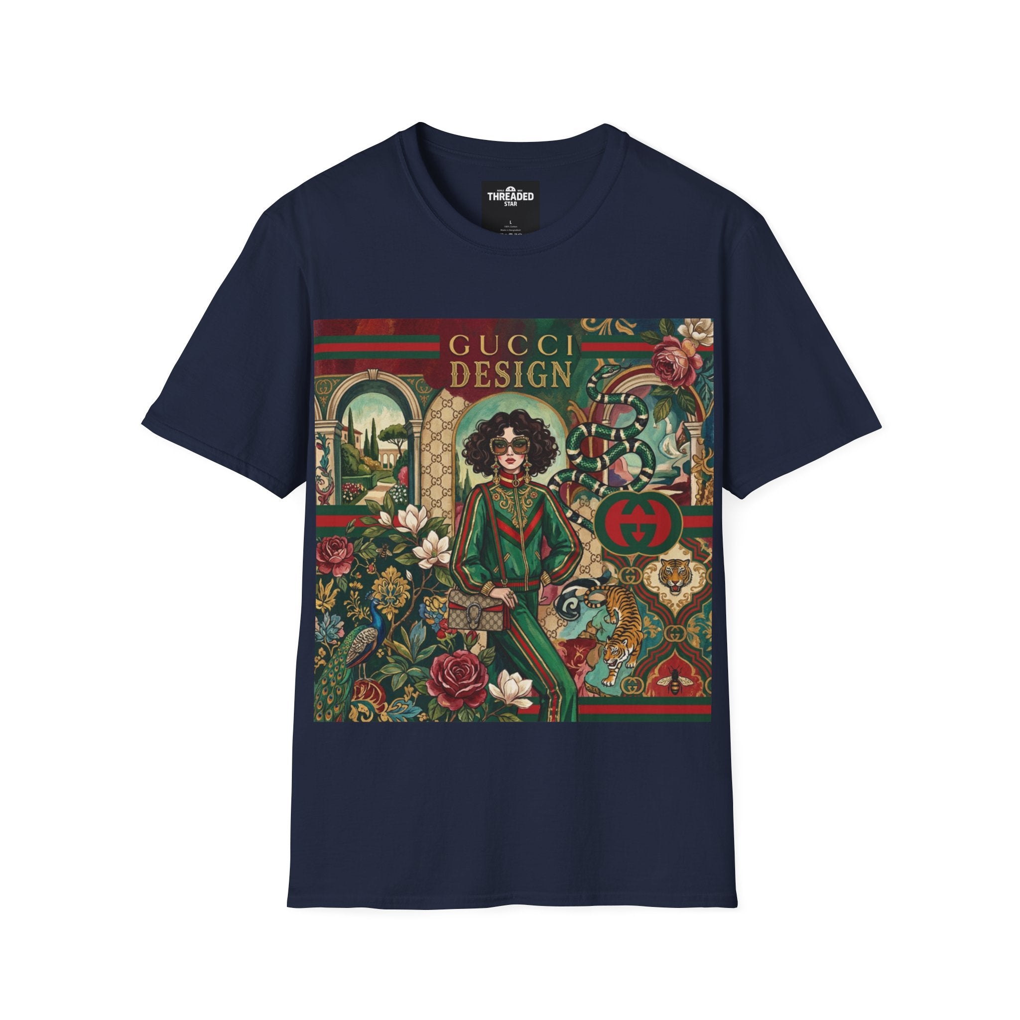 Designer Vintage-Inspired T-Shirt — 'Gucci Design' Floral Graphic