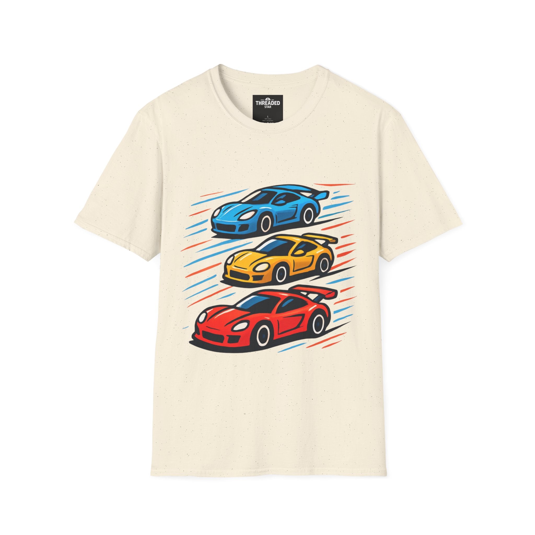 Racing Cars Graphic T-Shirt — Red Yellow Blue Sports Car Design