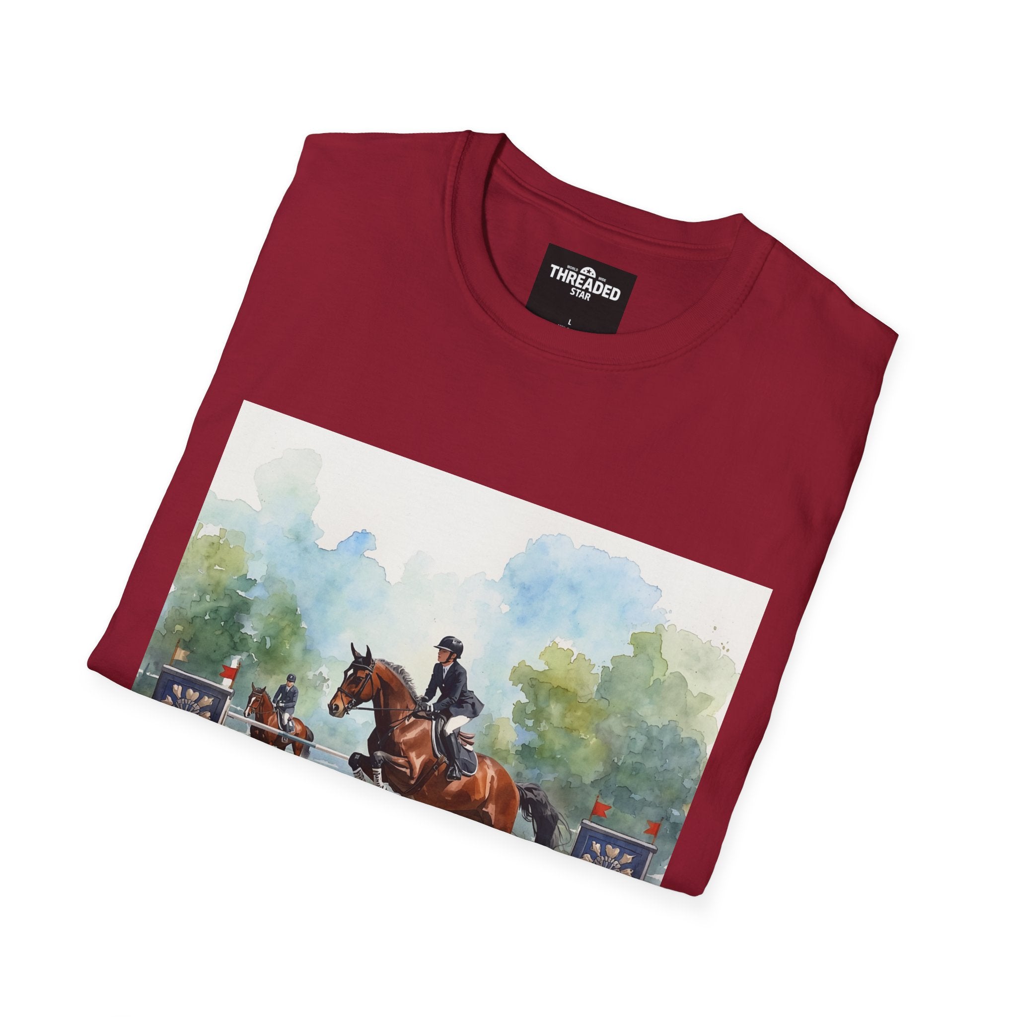Equestrian Show Jumping Watercolor T-Shirt — Horse Rider Art Tee