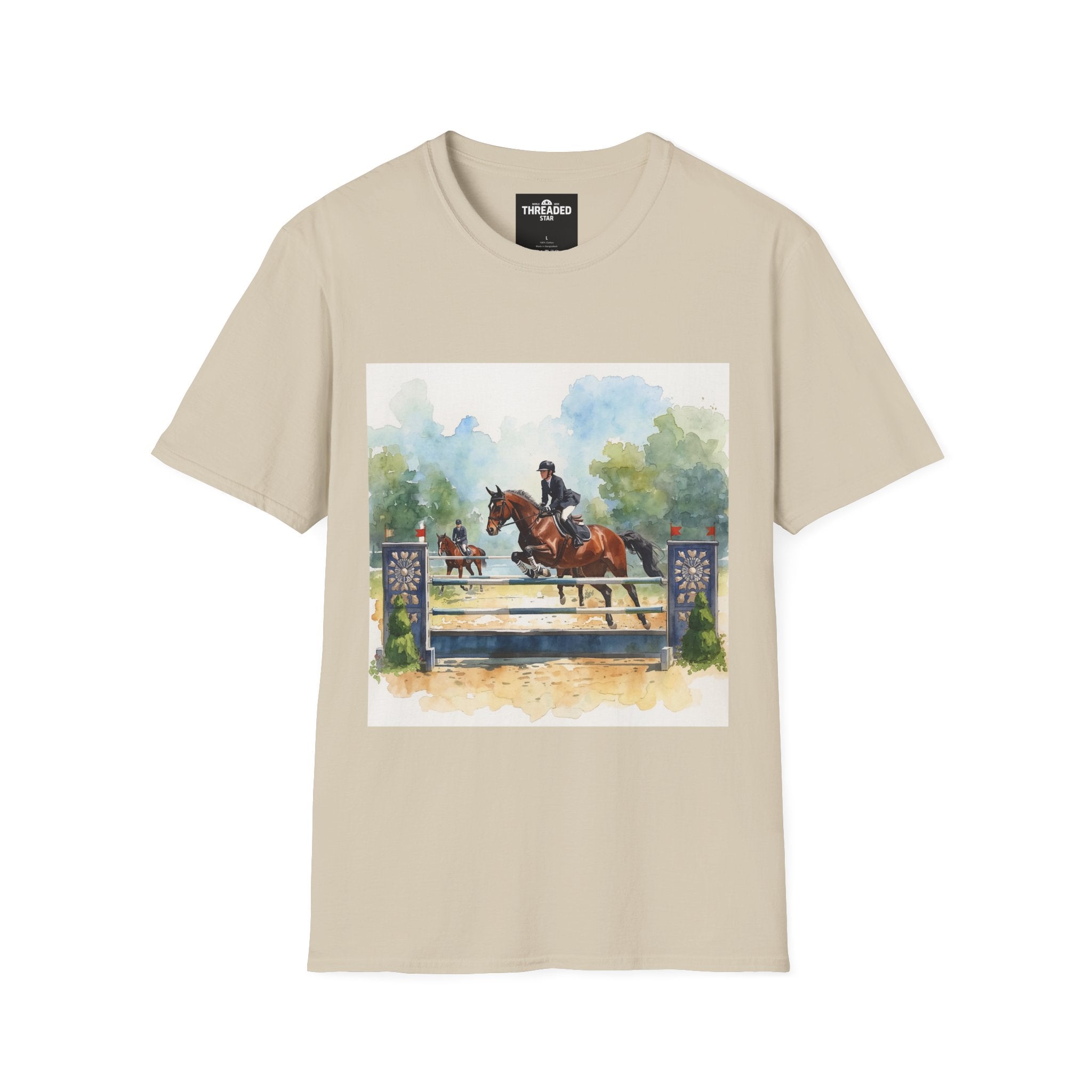 Equestrian Show Jumping Watercolor T-Shirt — Horse Rider Art Tee