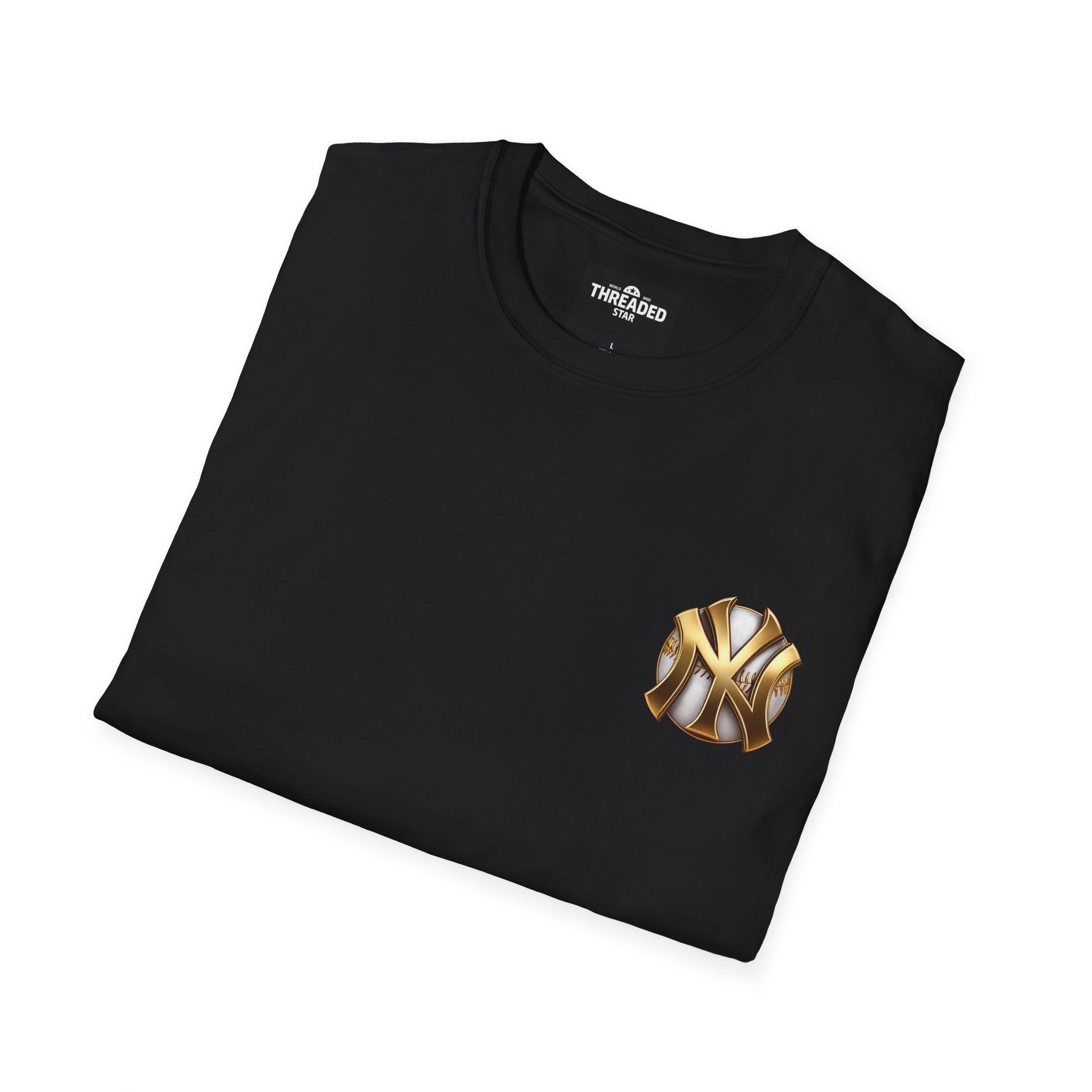 Gold Metallic NY Baseball Emblem T-Shirt — Unisex Sports Fan Tee