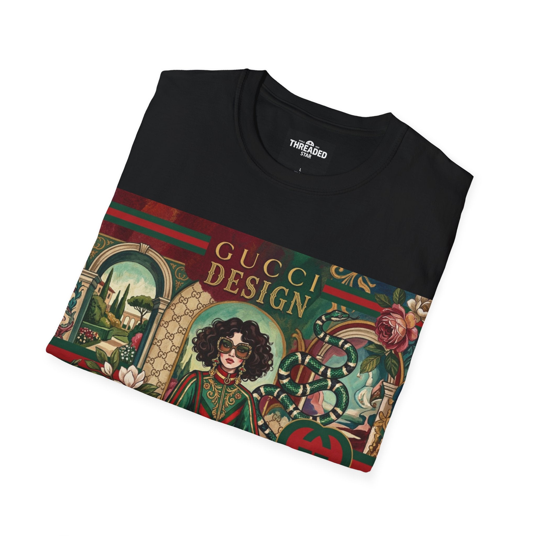 Designer Vintage-Inspired T-Shirt — 'Gucci Design' Floral Graphic