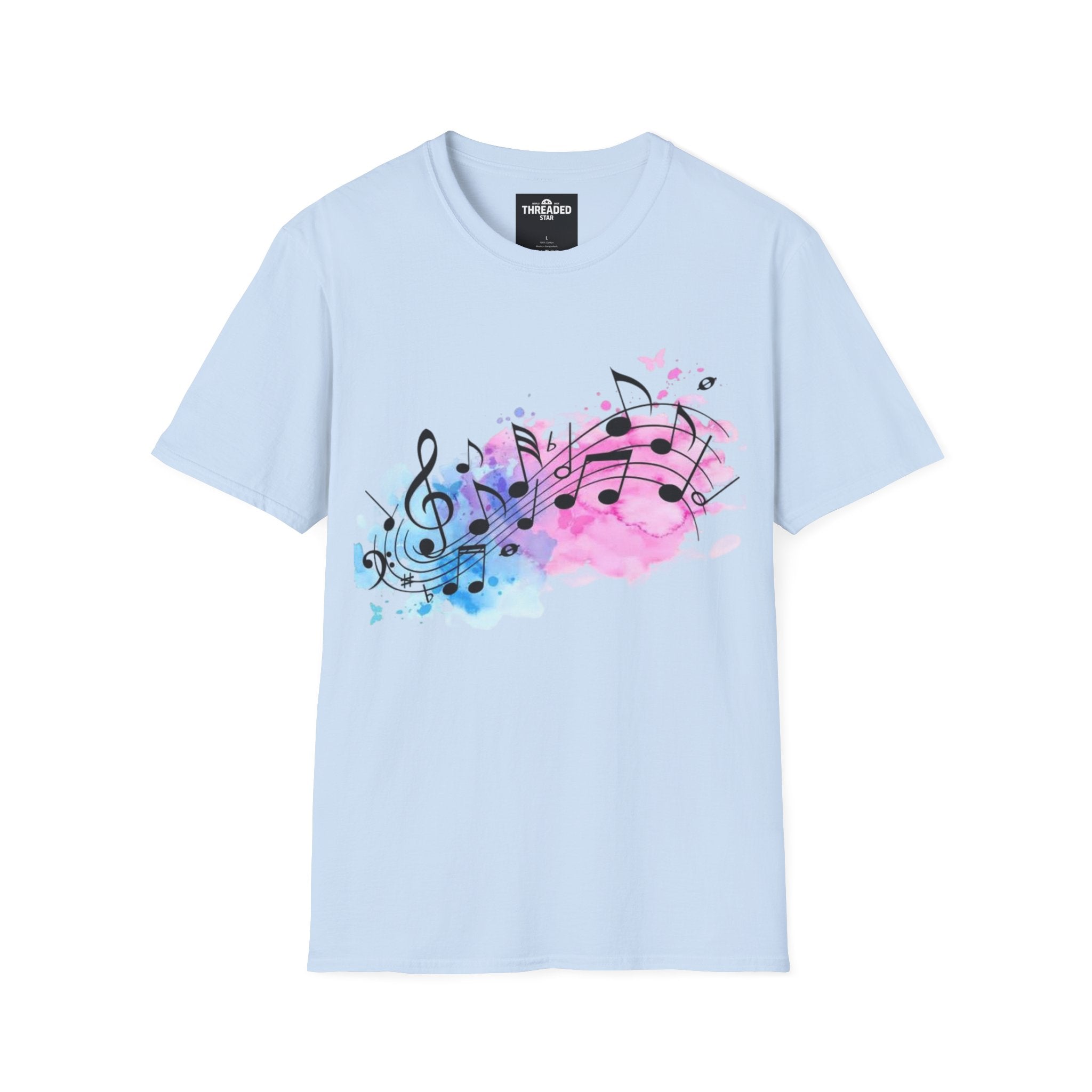 Music Notes Watercolor T-Shirt – Pink & Blue Melody Graphic Tee