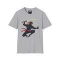 Ninja Warrior Graphic T-Shirt – Leaping Black Ninja with Sword