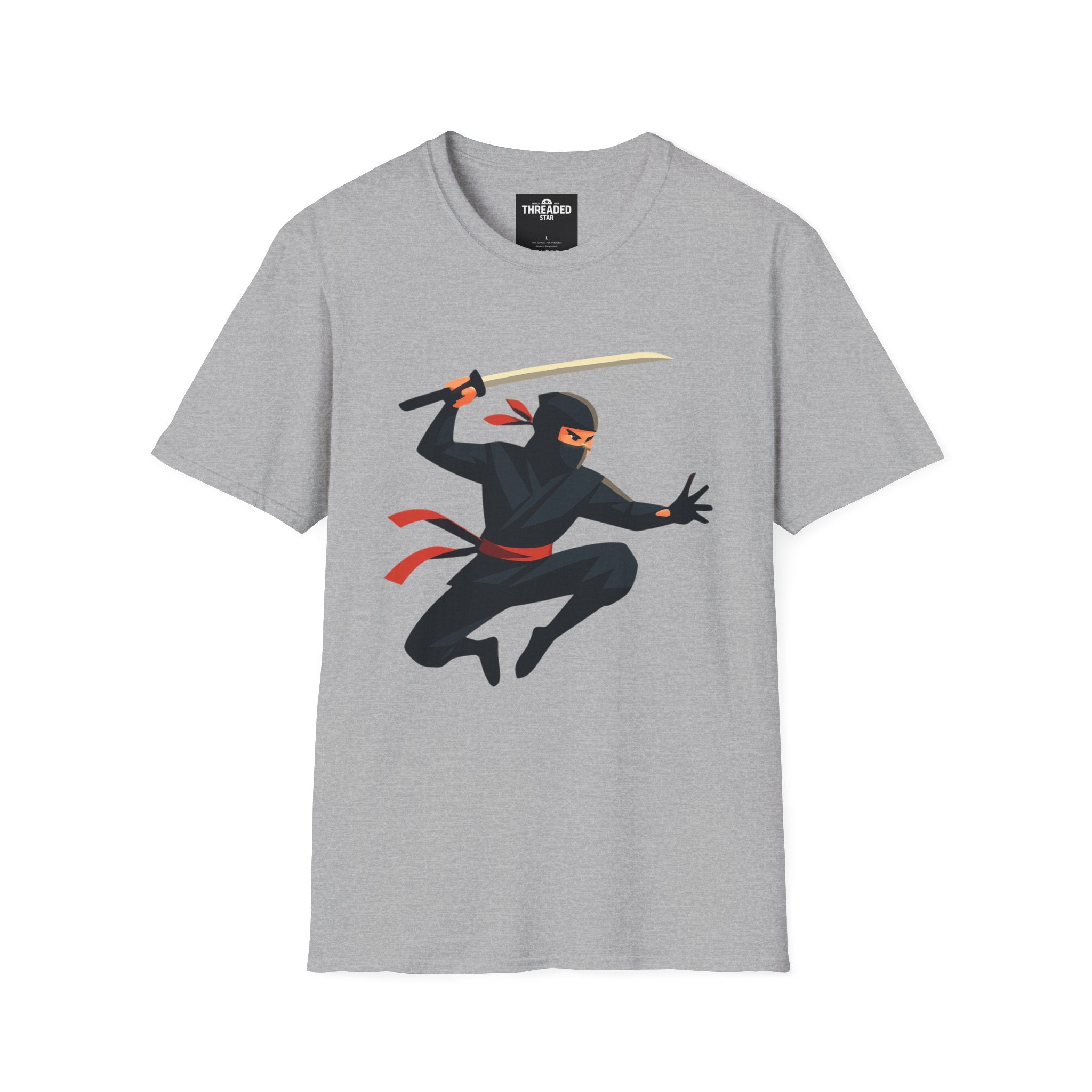Ninja Warrior Graphic T-Shirt – Leaping Black Ninja with Sword