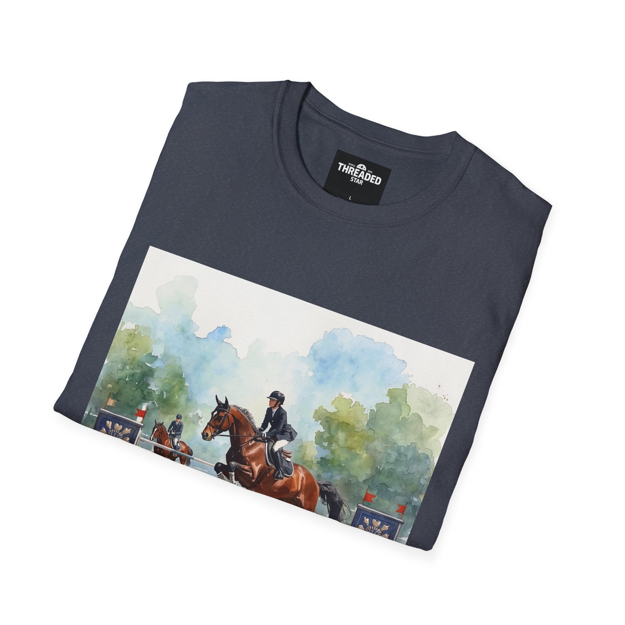Equestrian Show Jumping Watercolor T-Shirt — Horse Rider Art Tee