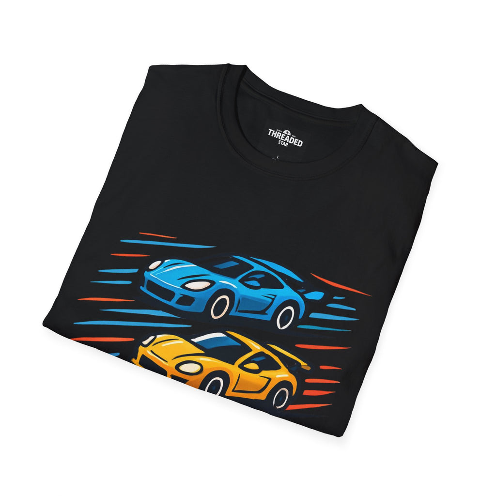Racing Cars Graphic T-Shirt — Red Yellow Blue Sports Car Design