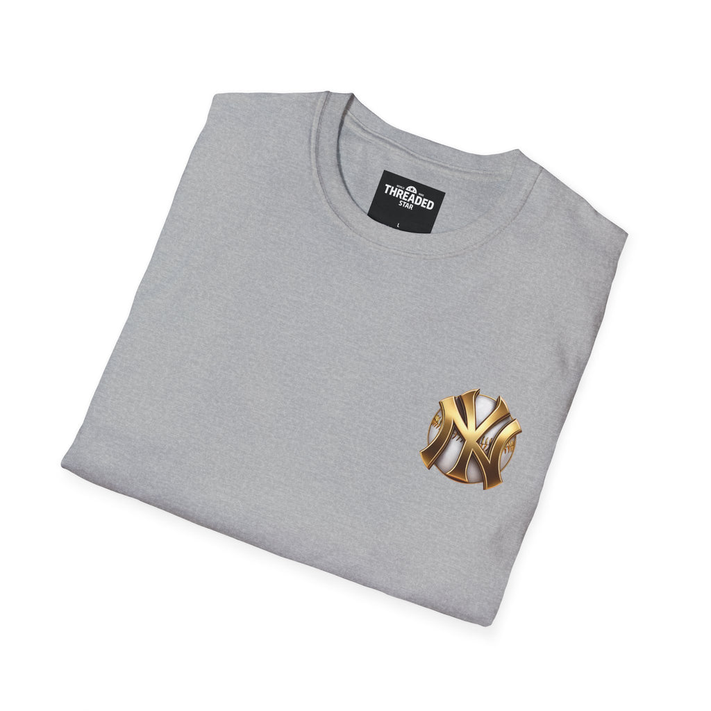 Gold Metallic NY Baseball Emblem T-Shirt — Unisex Sports Fan Tee