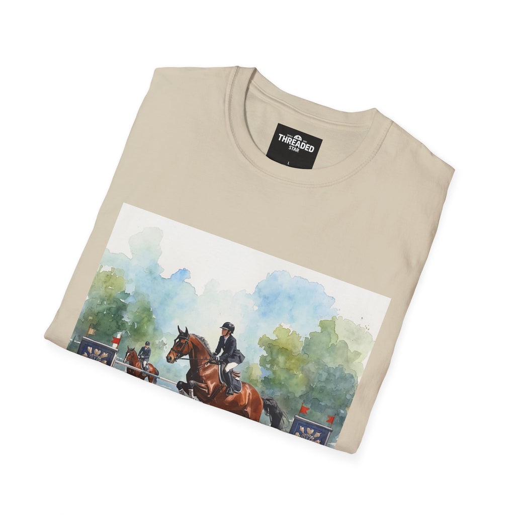 Equestrian Show Jumping Watercolor T-Shirt — Horse Rider Art Tee