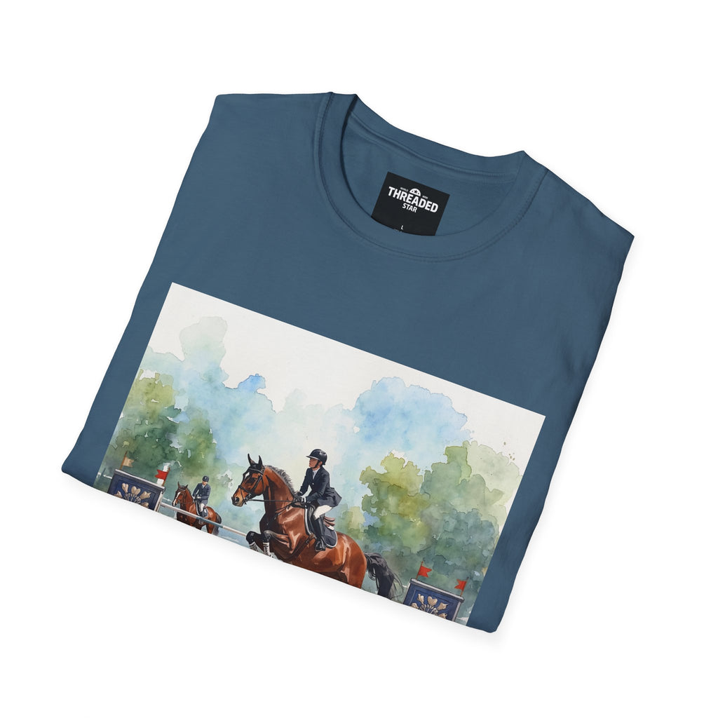 Equestrian Show Jumping Watercolor T-Shirt — Horse Rider Art Tee